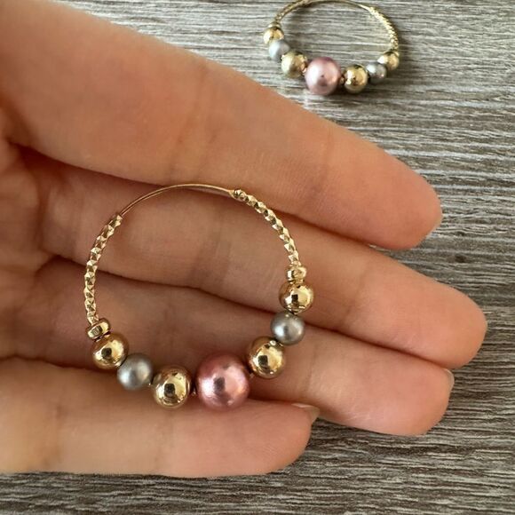 Gold and Pink Beaded Hoop N831 - Picture 3 of 4